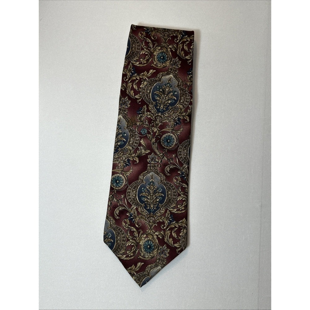Bill Blass Vintage Silk Tie Baroque Medallion Victorian Burgundy Blue Gold